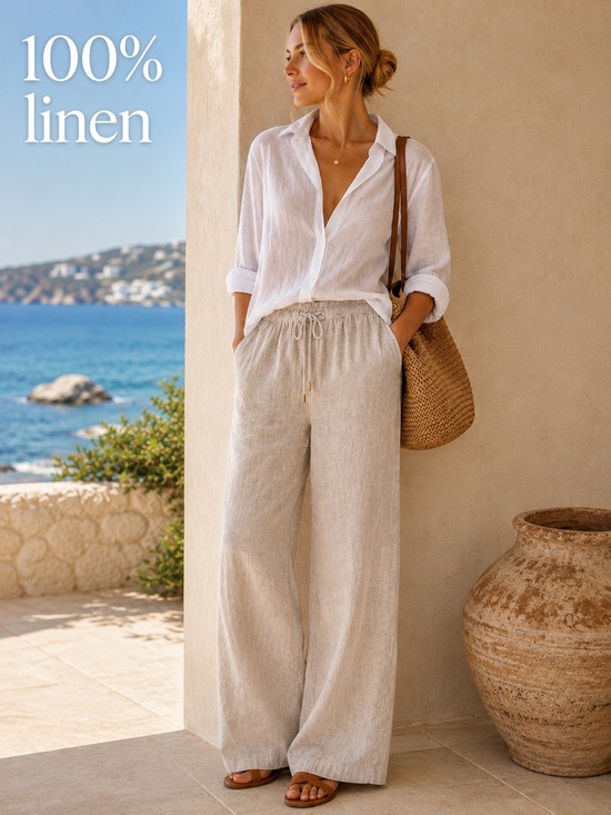 C&C California Pants - C&C California 100% Linen Wide Leg Pull On Pants NWT Oatmeal XL Coastal